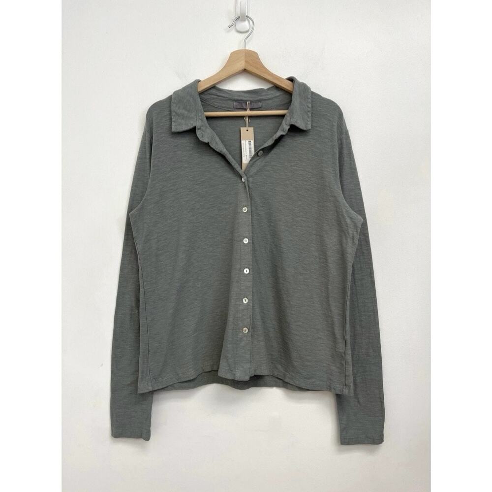 NWT Cut Loose Cotton-Linen Jersey Fitted Button-Front Collared Shirt - Large
